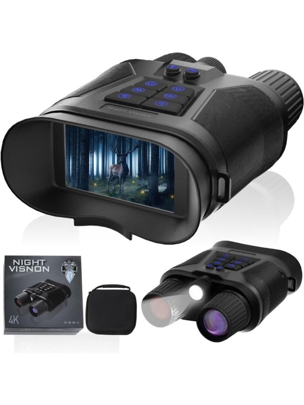4K Night Vision Goggles - Rechargeable Infrared Binoculars, 8X Zoom, Audio